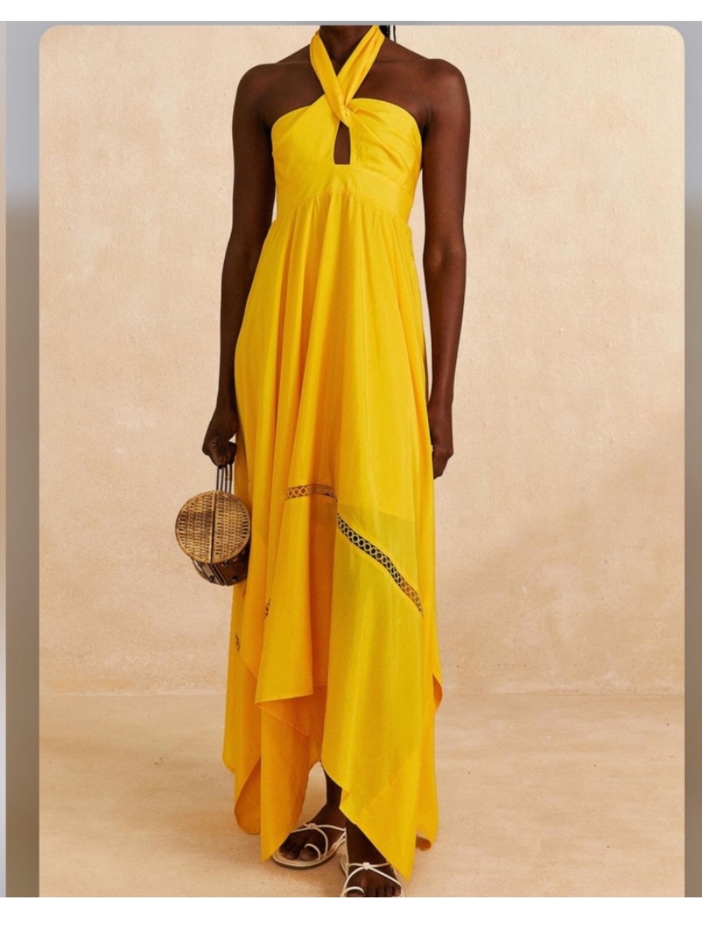 NWT Farm Rio Yellow Sleeveless Halter Maxi Dress Summer Asymmetrical Dress - Picture 1 of 7